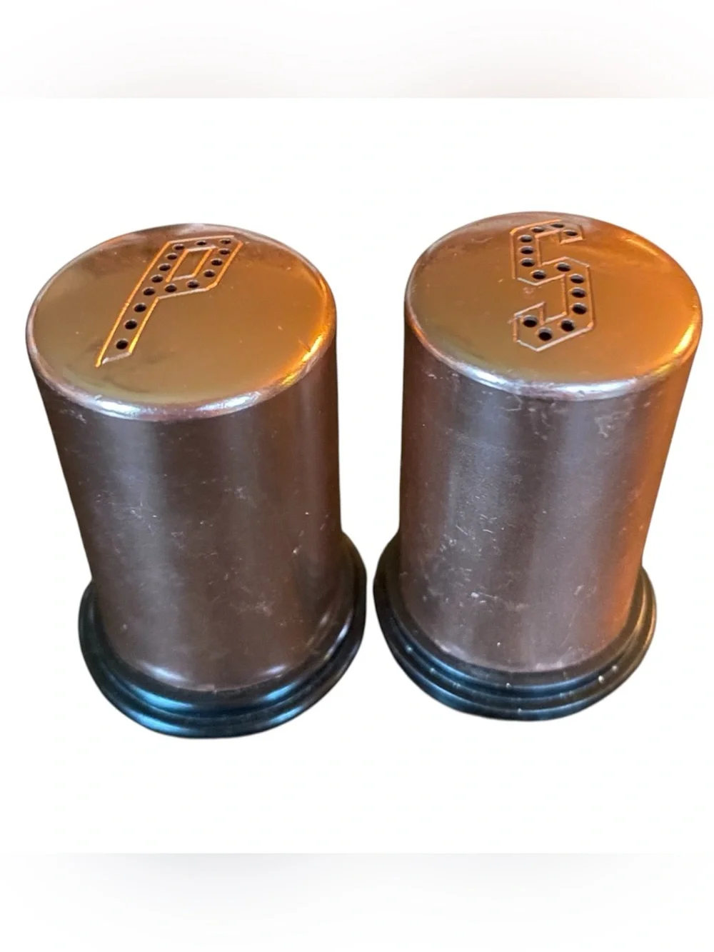 Vintage Mid Century Modern MCM Aluminum Copper Craft Salt Pepper Shakers 1950s